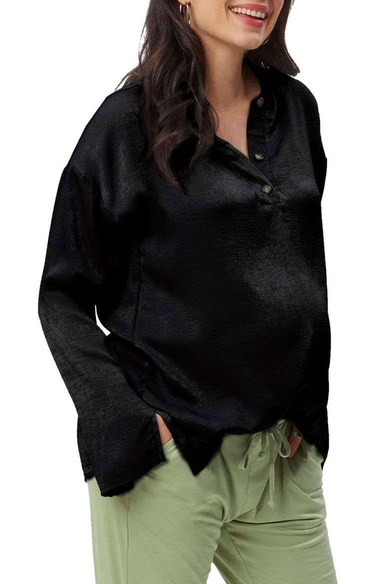 Suzie Long Sleeve Maternity Top, Alternate, color, BLACK