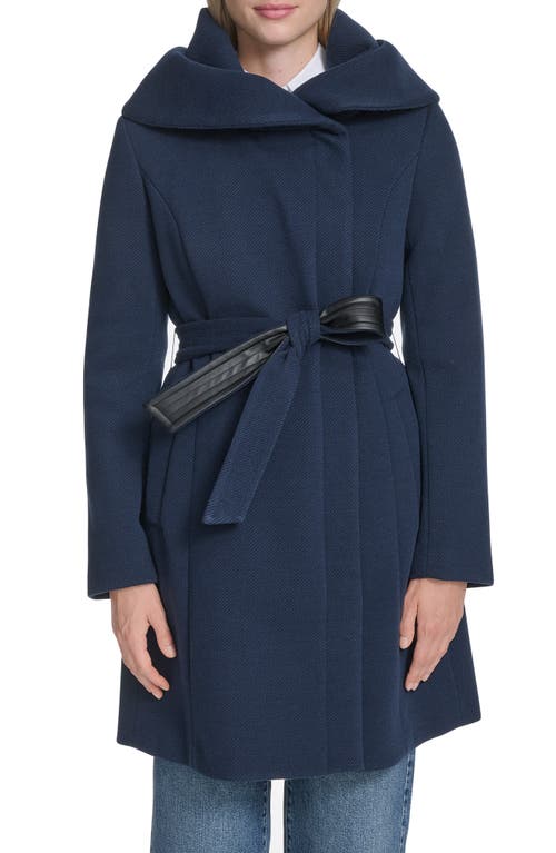 Cole Haan Twill Belted Coat In Blue
