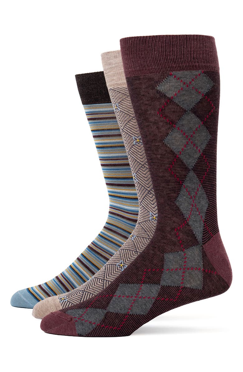 Lorenzo Uomo Assorted 3-Pack Crew Socks, Main, color, Taupe