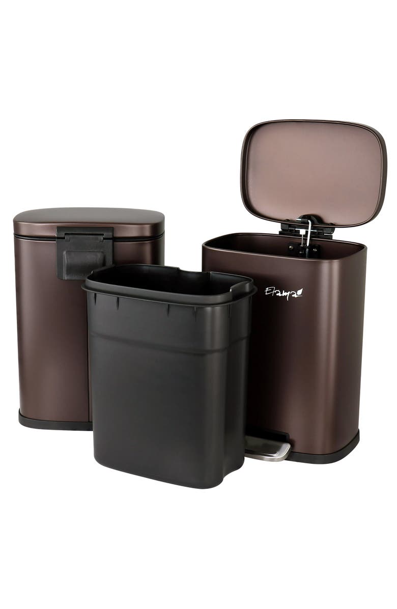 Elama 3 Piece 8 Gallon and 1.3 Gallon Stainless Steel Step Trash Bin Combo Set with Slow Close Mechanism, Alternate, color,