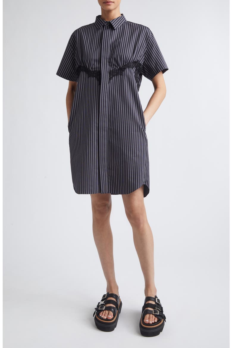 Pinstripe Poplin Shirtdress, Main, color, NAVY STRIPE