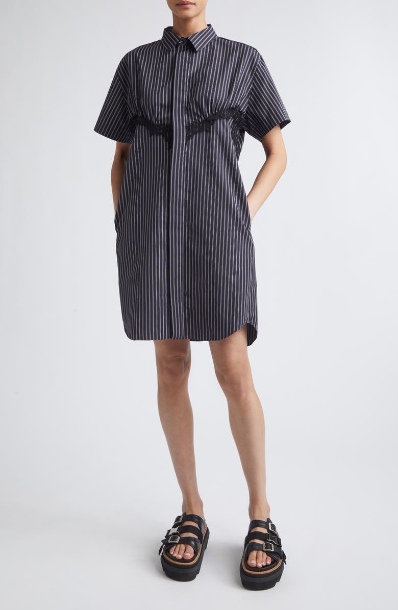 Sacai Pinstripe Poplin Shirtdress, Main, color, Navy Stripe