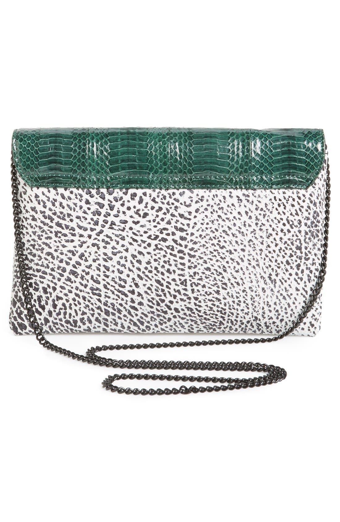 Snakeskin Envelope Flap Lock Clutch, Alternate, color, WHITE/ FOREST