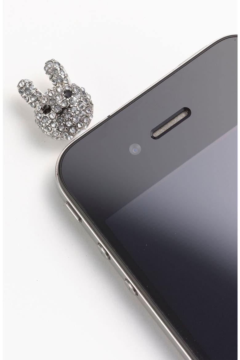Rhinestone Bunny Earphone Jack Plug, Main, color, BURN SILVER