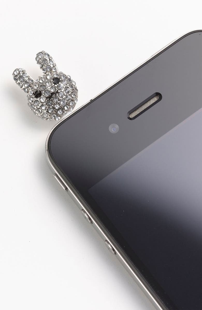 Carole Rhinestone Bunny Earphone Jack Plug, Main, color,