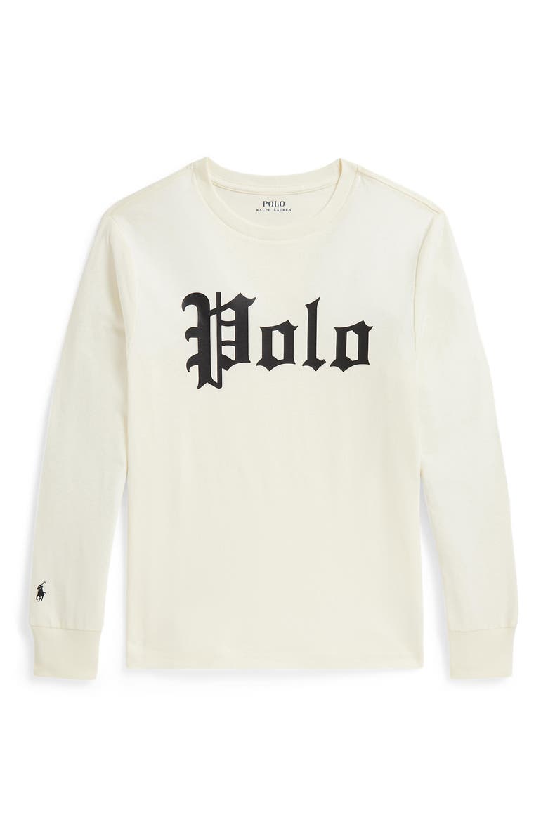 Kids' Logo Cotton Long Sleeve T-Shirt, Main, color, CLUBHOUSE CREAM