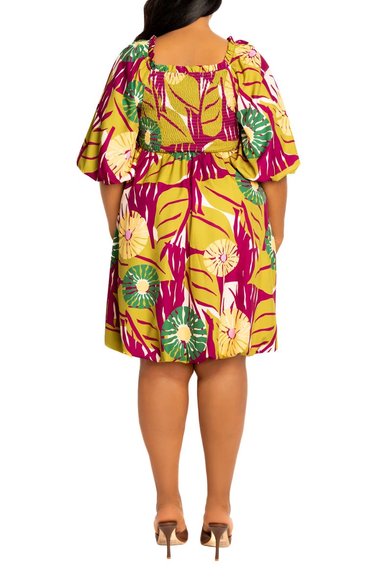 Floral Smocked Puff Sleeve Bubble Hem Dress, Alternate, color, OLIVE MULTI