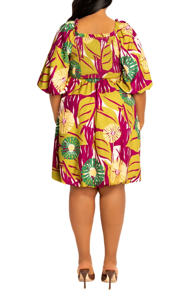 BUXOM COUTURE Floral Smocked Puff Sleeve Bubble Hem Dress, Alternate, color, Olive Multi