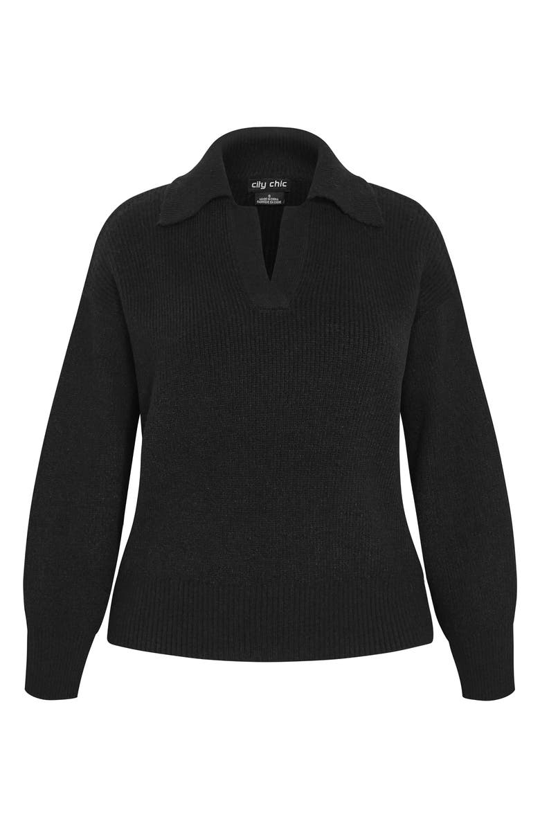 City Chic Opal Spread Collar Sweater, Alternate, color, Black