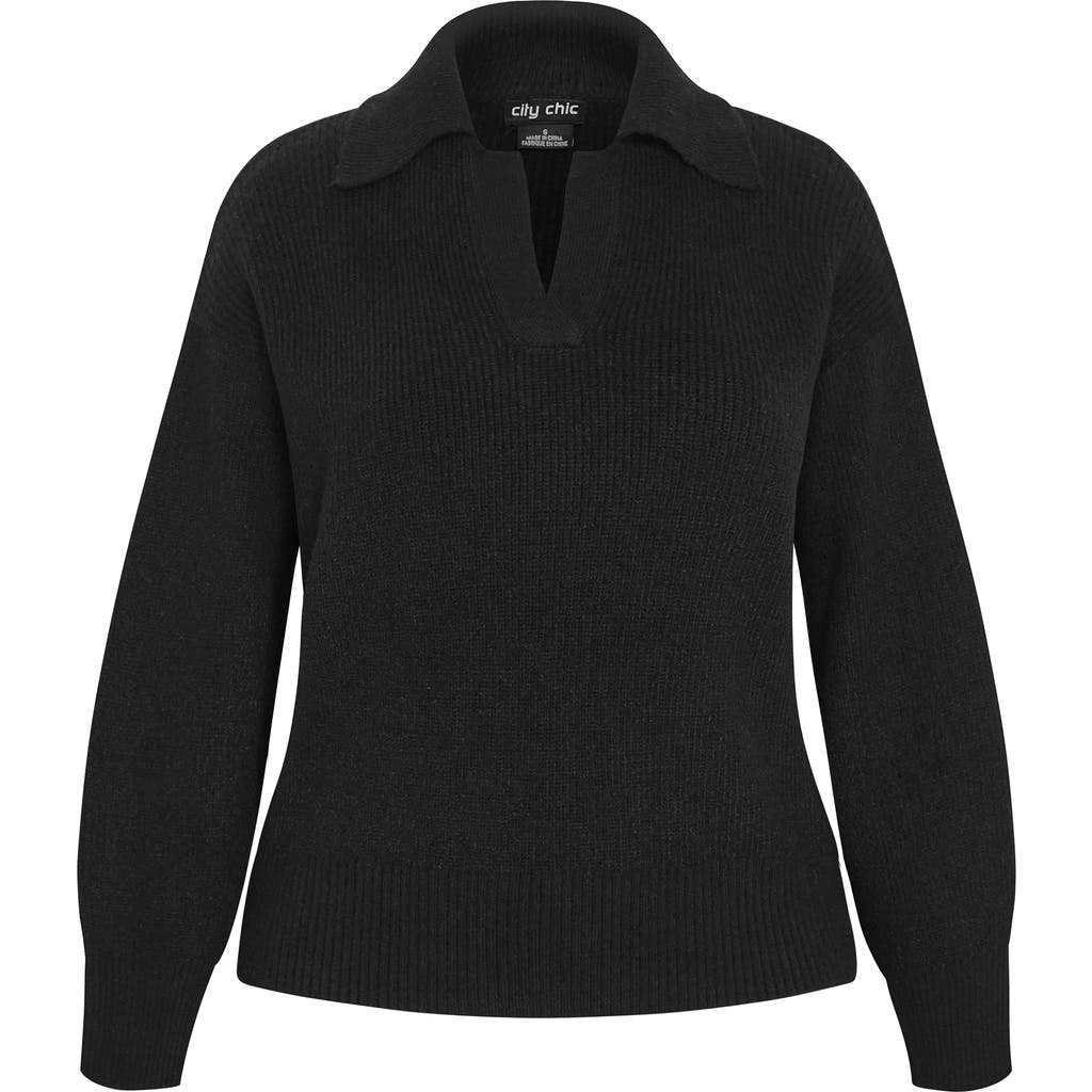 City Chic Opal Spread Collar Sweater In Black