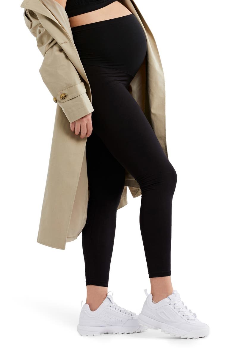 Luxessentials Secret Fit Belly Maternity Leggings, Alternate, color, BLACK
