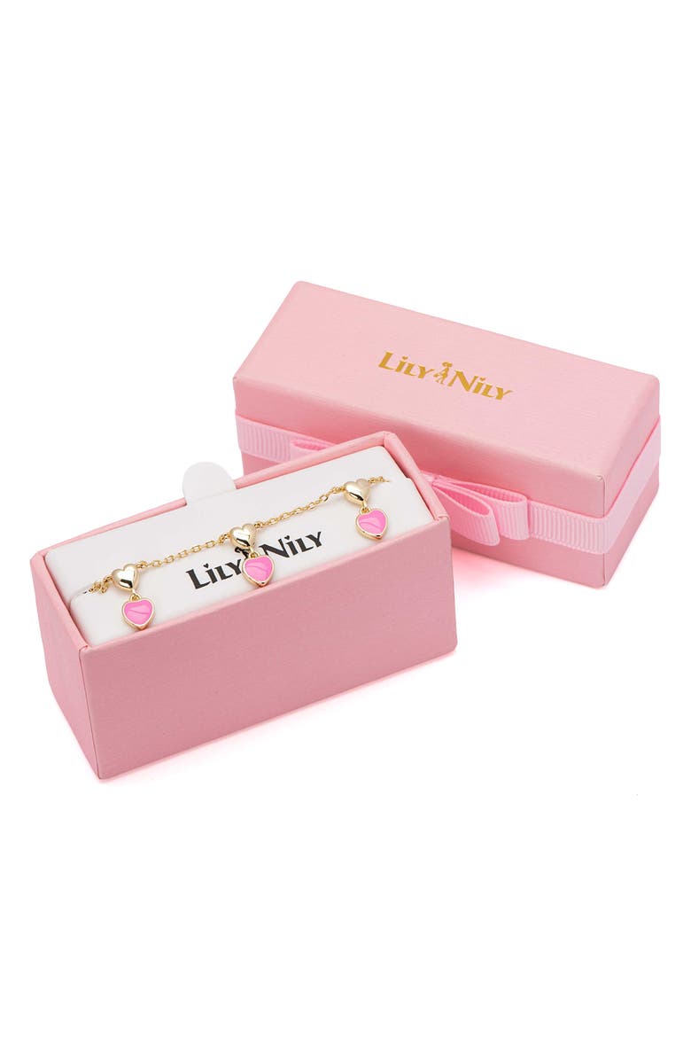 Lily Nily Kids' Double Heart Enamel Charm Bracelet, Alternate, color, Pink