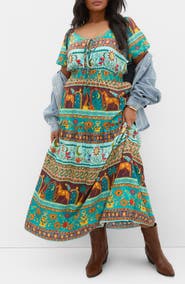City Chic Amaria Print Smocked Waist Maxi Dress