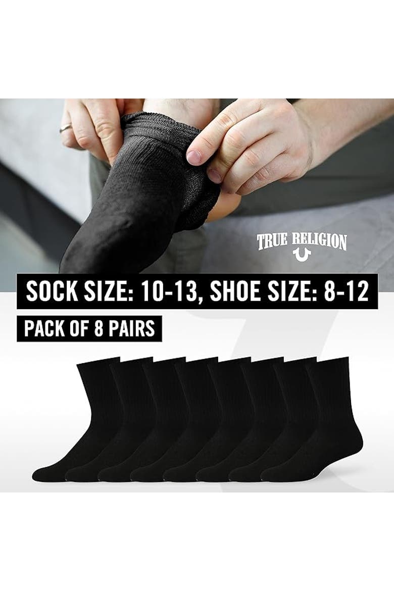 Mens 8 Pairs Crew Socks for Men Premium Athletic Men's Socks, Shoe Size 8-12, Alternate, color, Black