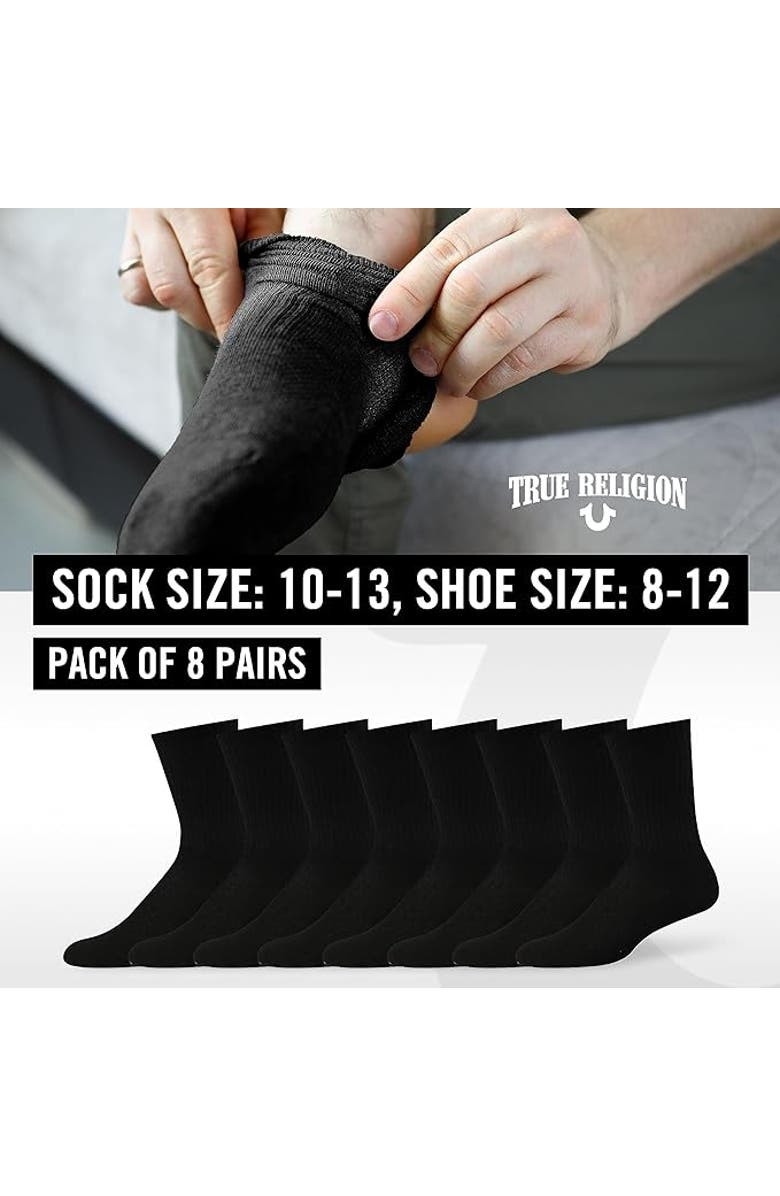 True Religion 8 Pairs Premium Athletic Crew Socks, Alternate, color, Black