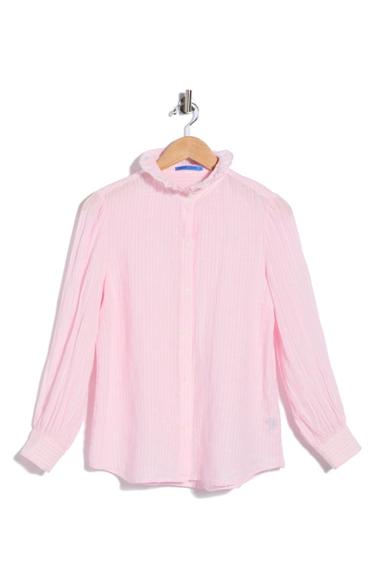Julian Ruffle Collar Button Front Linen Top, Alternate, color, LIGHT PINK/ WHITE