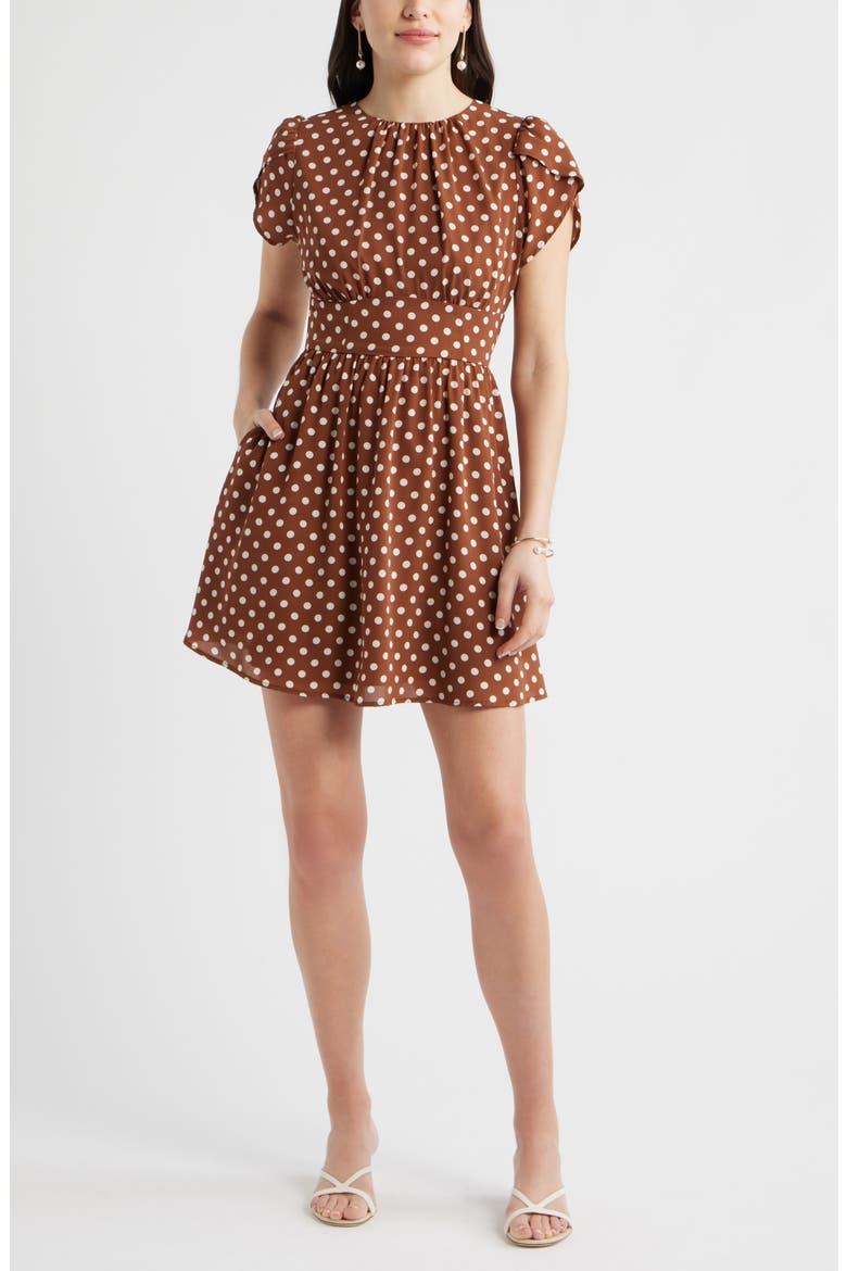 Fit & Flare Minidress, Main, color, BROWN- IVORY DOLLY DOT