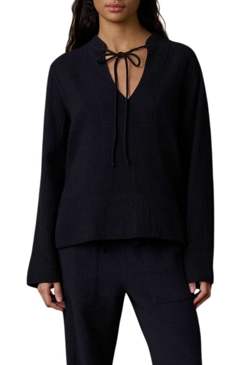 Faherty Dune Harbor Cotton Gauze Top, Main, color, Black