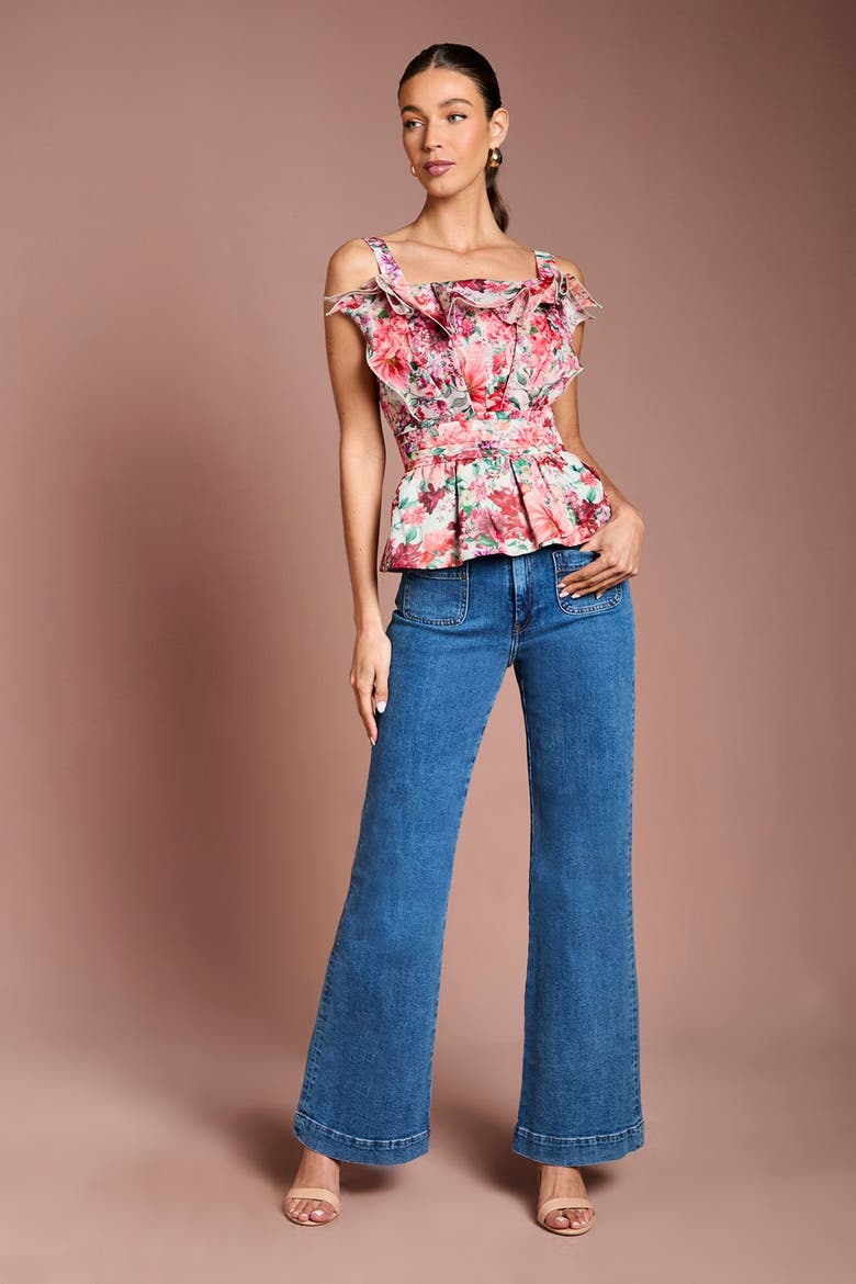 Ruffled Square Neck Peplum Blouse, Alternate, color, Sage