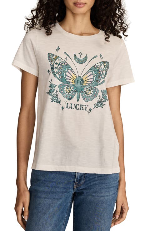 Tattoo Beaded Butterfly Classic Cotton Crewneck T-Shirt