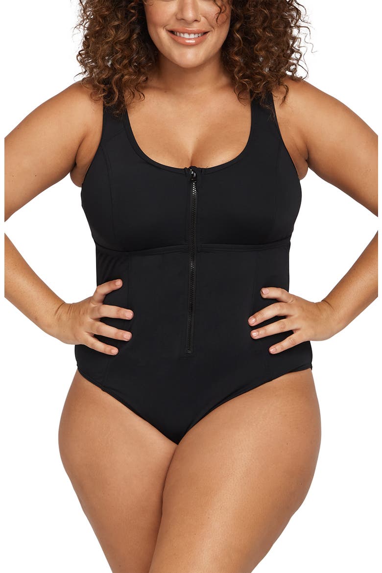 Natare Chlorine Resistant One-Piece Swimsuit, Main, color, BLACK