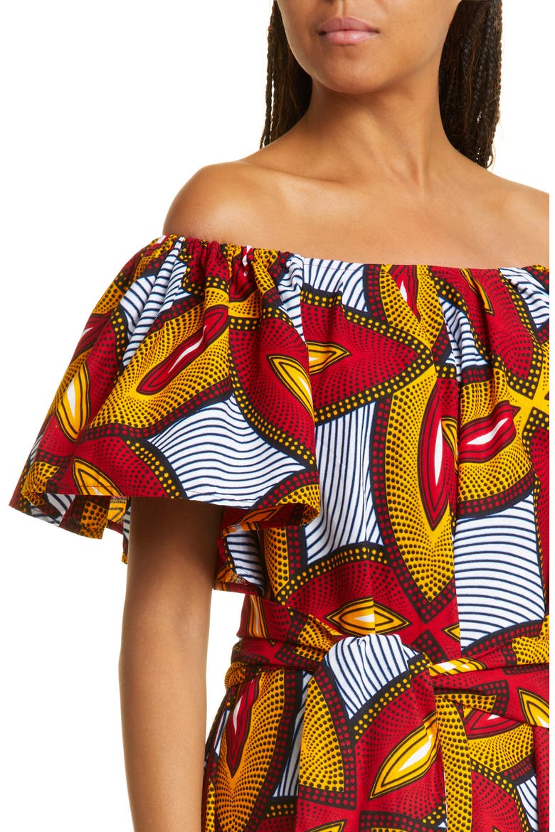 Off the Shoulder Cotton Dress (Nordstrom Exclusive), Alternate, color, RED/ YELLOW