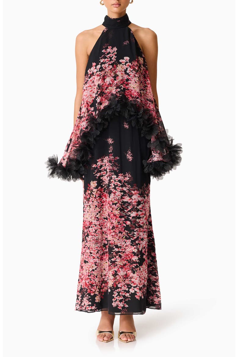Tulsia Floral Georgette Gown, Main, color, PINK/ RED/ BLACK MULTI