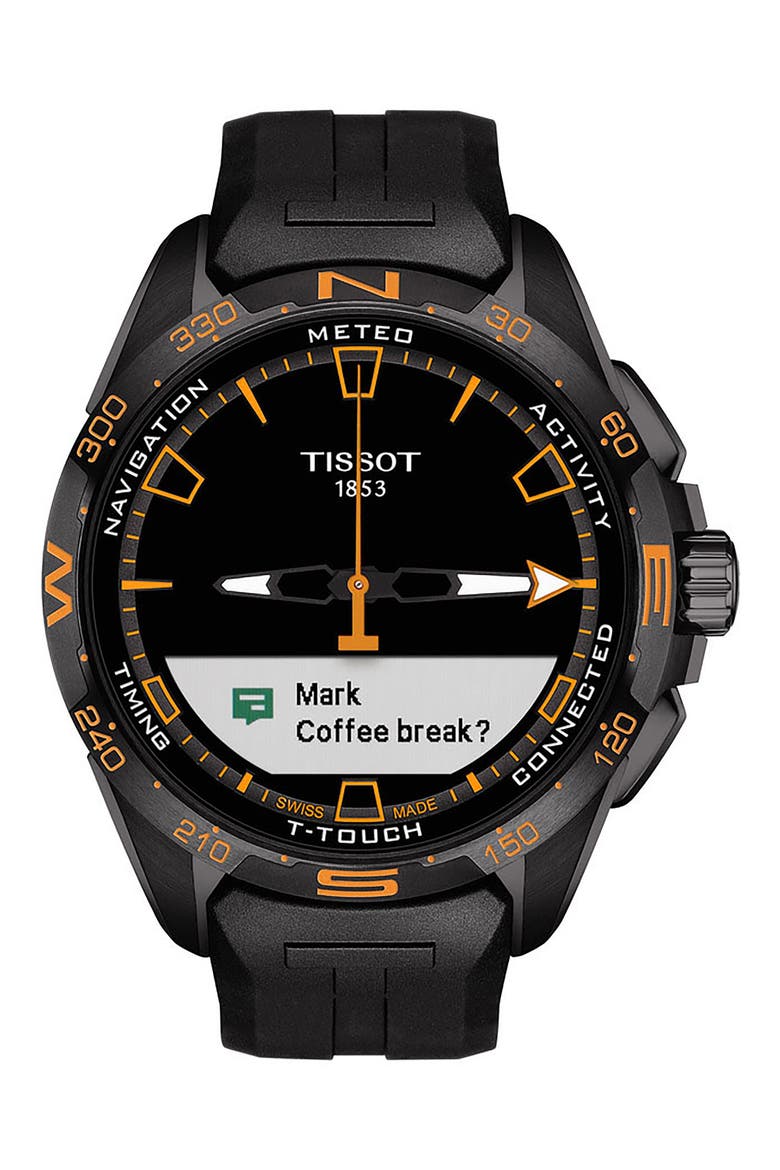T-Touch Connect Solar Smart Silicone Strap Watch, 47.5mm, Alternate, color, BLACK