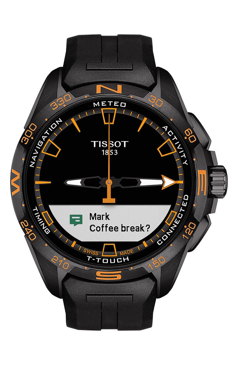 Tissot T-Touch Connect Solar Smart Silicone Strap Watch, 47.5mm, Alternate, color,