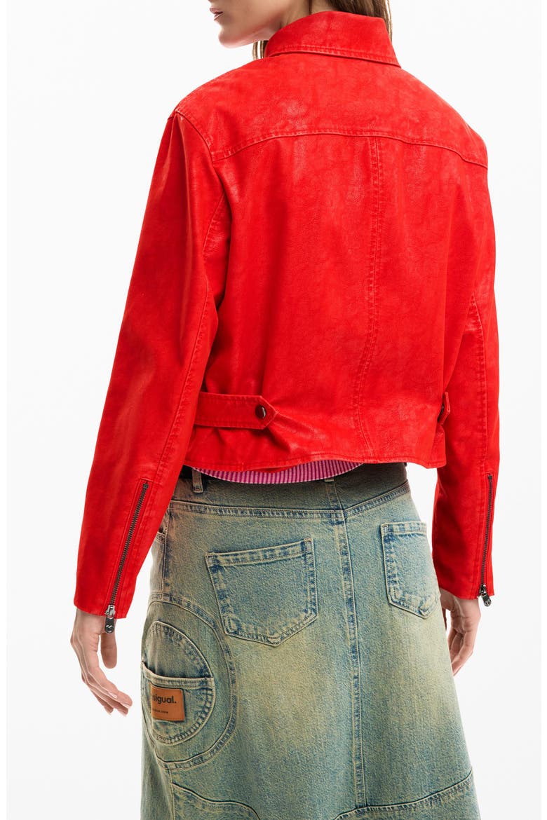 Faux Leather Jacket, Alternate, color, RED