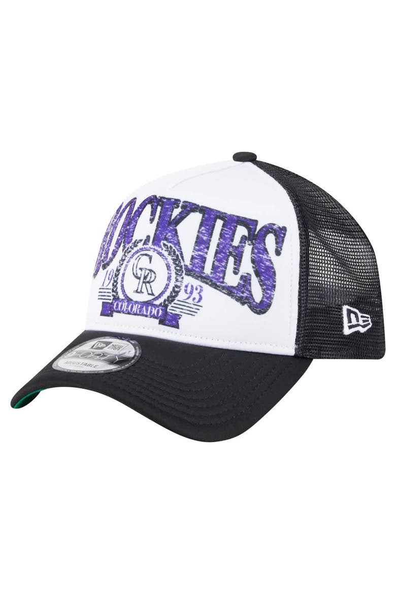 Men's New Era  Black Colorado Rockies Distressed 9FORTY A-Frame Adjustable Trucker Hat, Main, color, Black