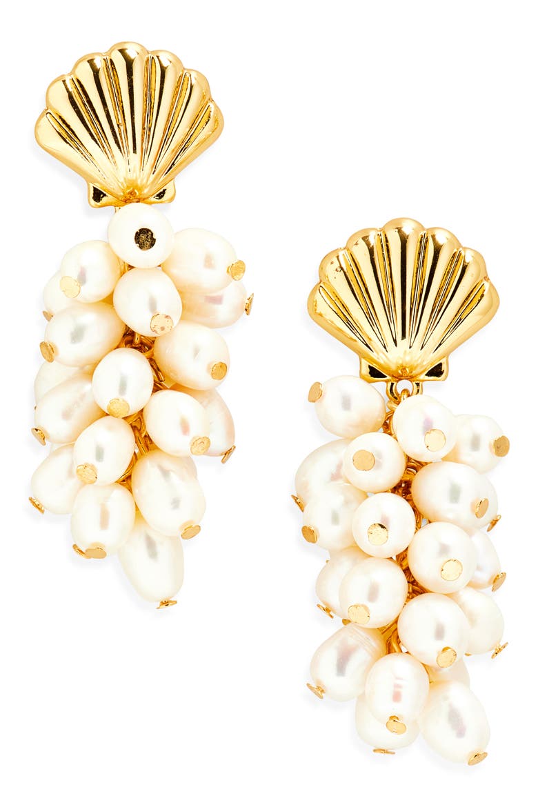 Shell & Faux Pearl Drop Earrings, Main, color, GOLD