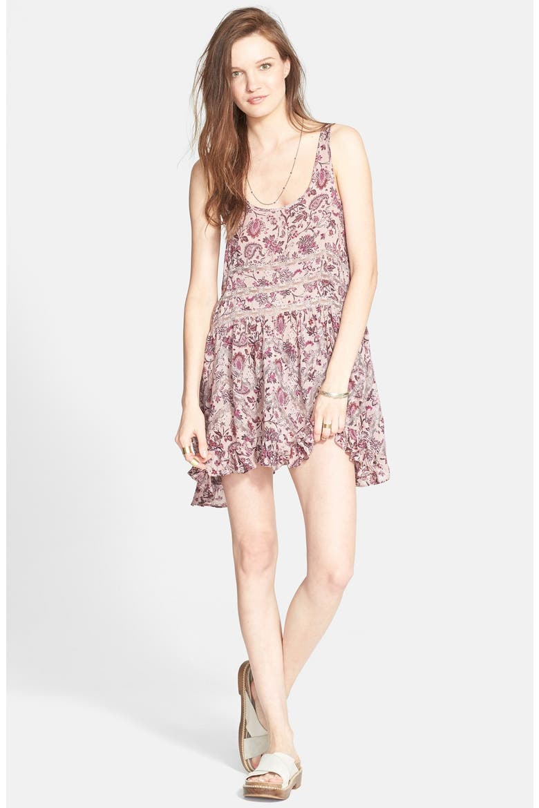 Lace Inset Trapeze Dress, Main, color, TAUPE COMBO