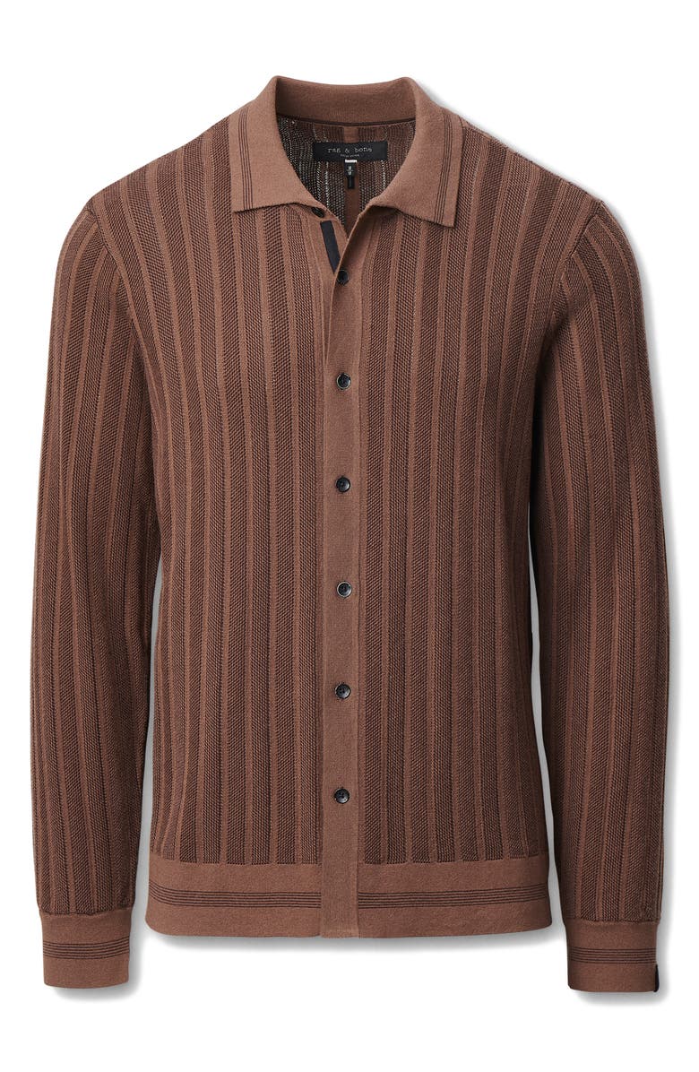 rag & bone Harvey Long Sleeve Knit Button-Up Shirt, Alternate, color, Coffee
