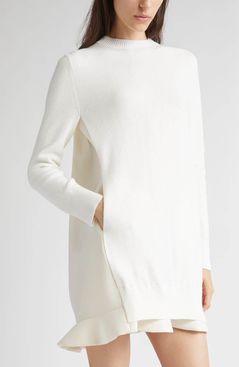 Sacai Suiting Mixed Media Long Sleeve Sweater Dress, Alternate, color, Off White