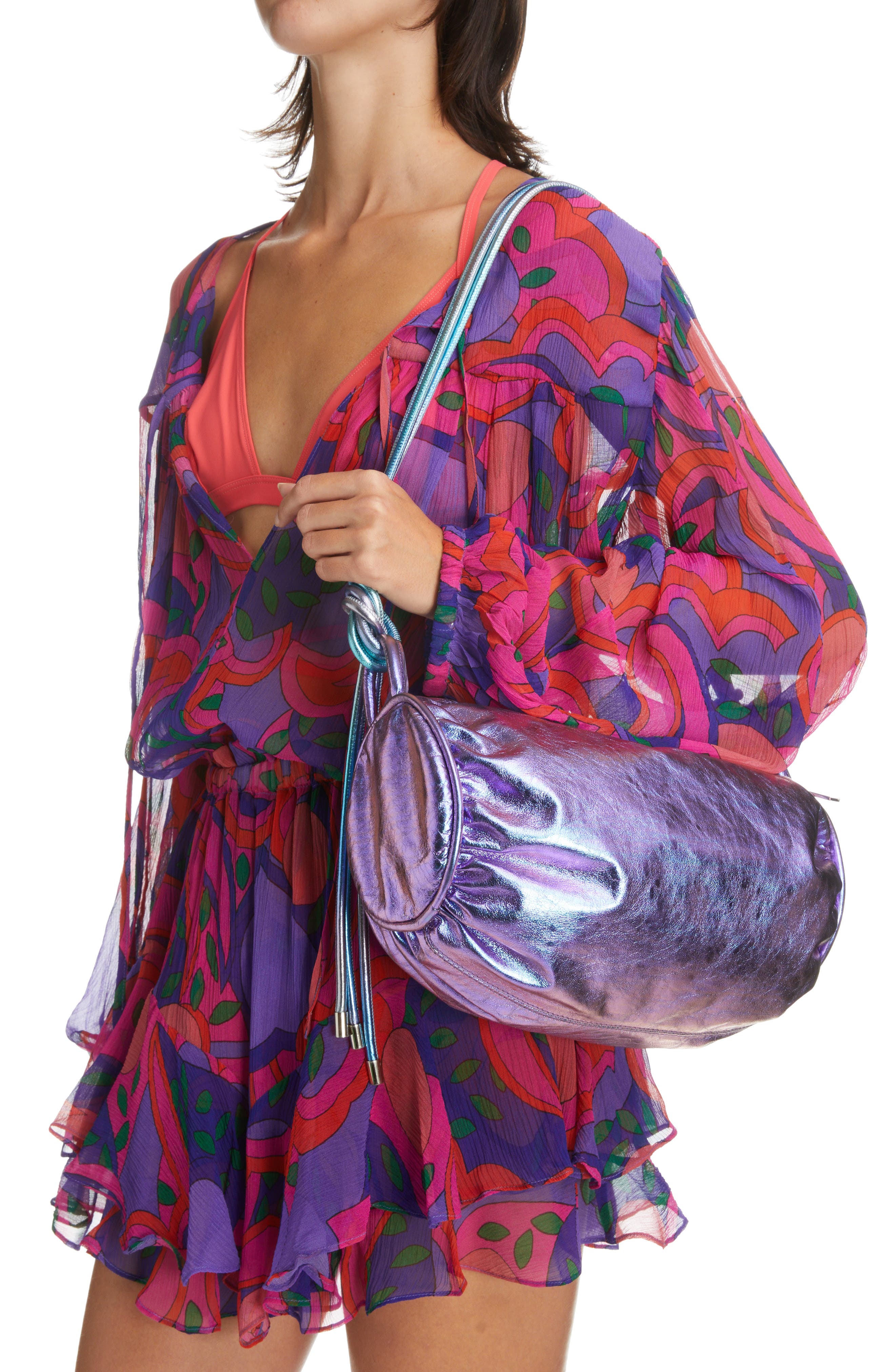 Isabel Marant Shelby Scrunch Iridescent Leather Shoulder Bag, Alternate, color, 