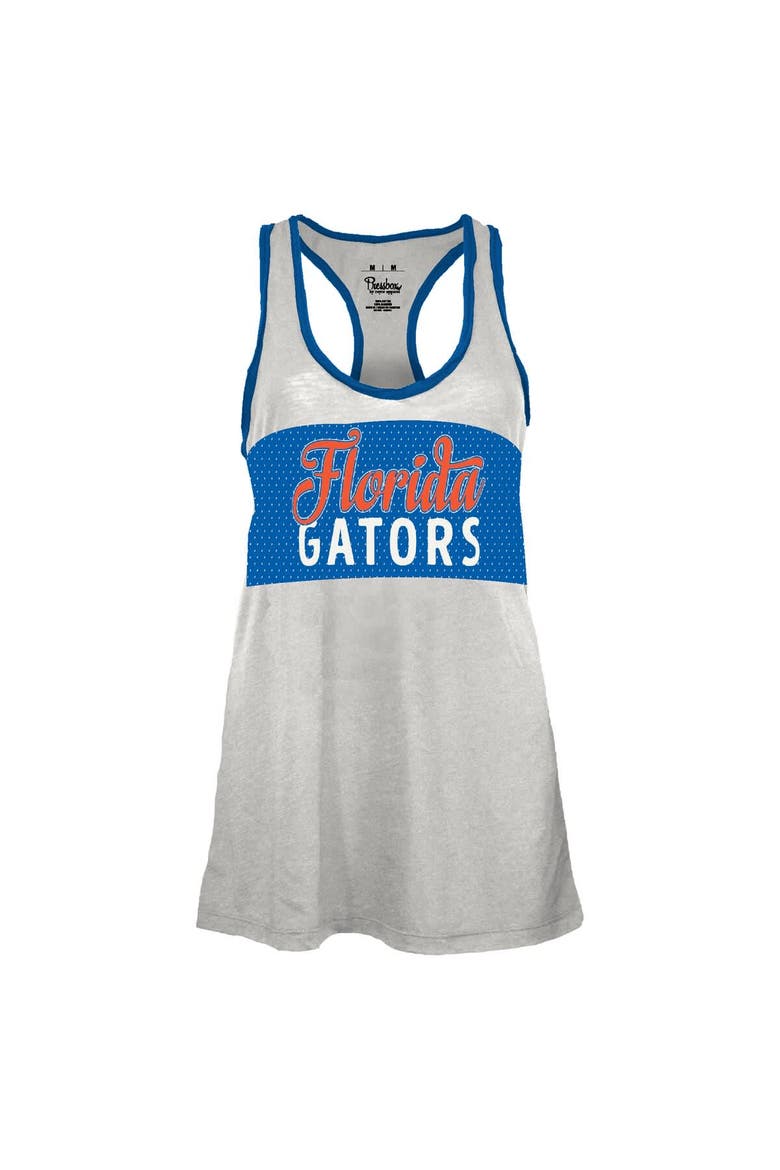 Women's Pressbox White/Royal Florida Gators Tracy Racerback Burnout Tank Top, Alternate, color, White