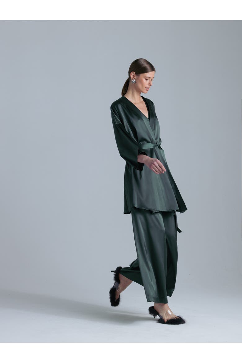 Silk 3/4 Sleeve Dressing Gown, Alternate, color, Rich Green