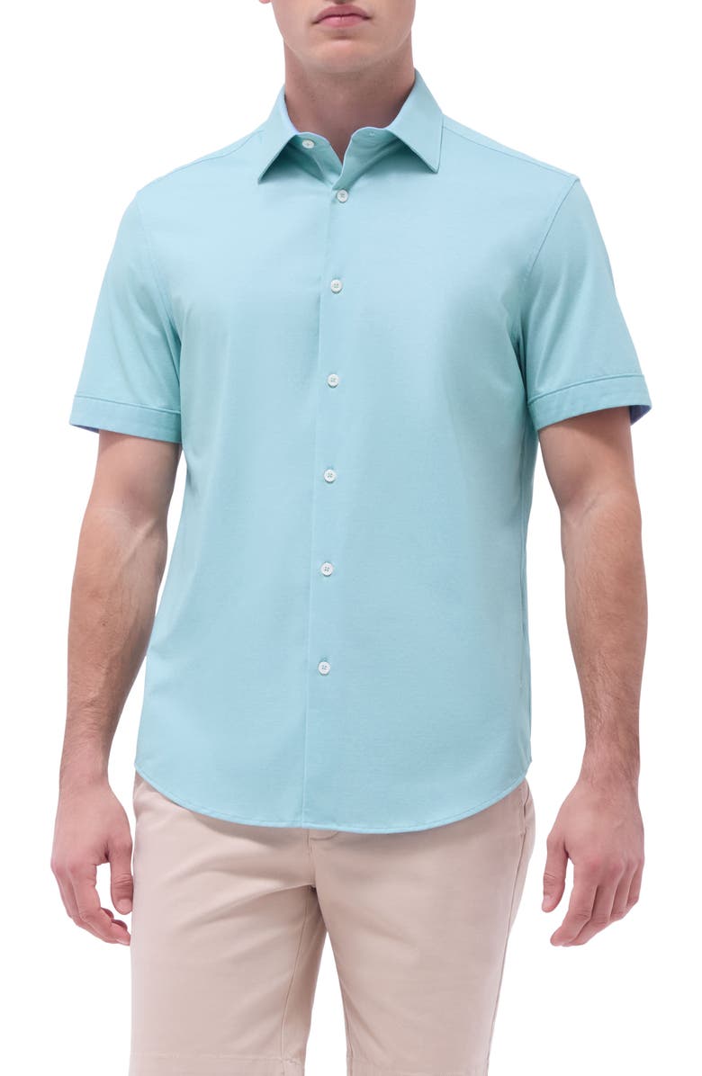 Bugatchi Myron OoohCotton<sup>®</sup> Solid Short Sleeve Button-Up Shirt, Main, color, Menthol