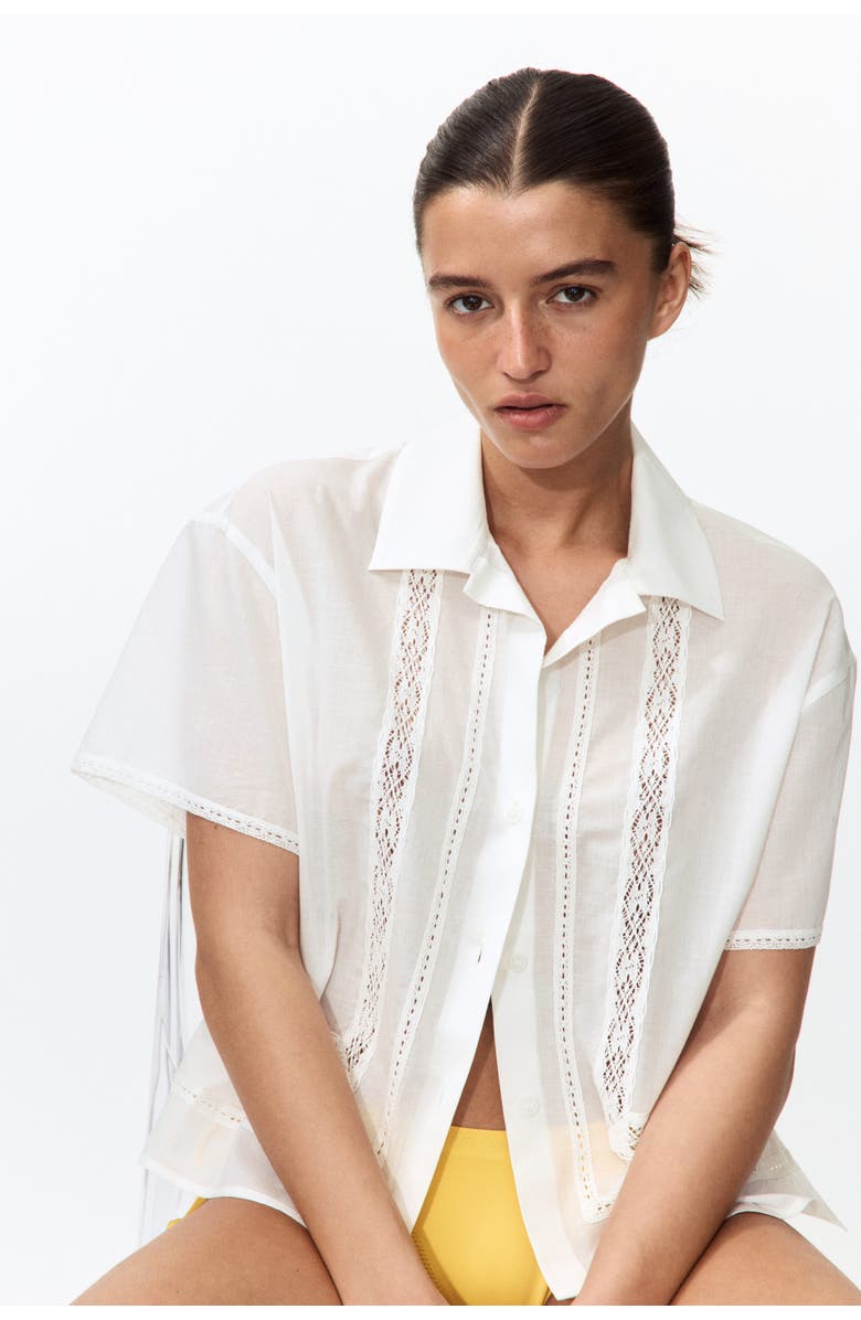 H&M Lace-trimmed Beach Shirt, Alternate, color, White