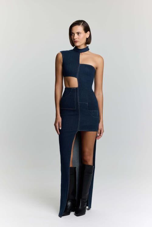 Jendue US Ivy Denim Dress - Asymmetrical Cut-Out Maxi Dress in Deep Blue  product