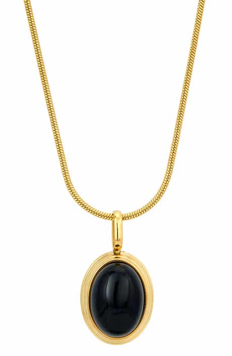 SAVVY CIE JEWELS Onyx Oval Pendant Necklace