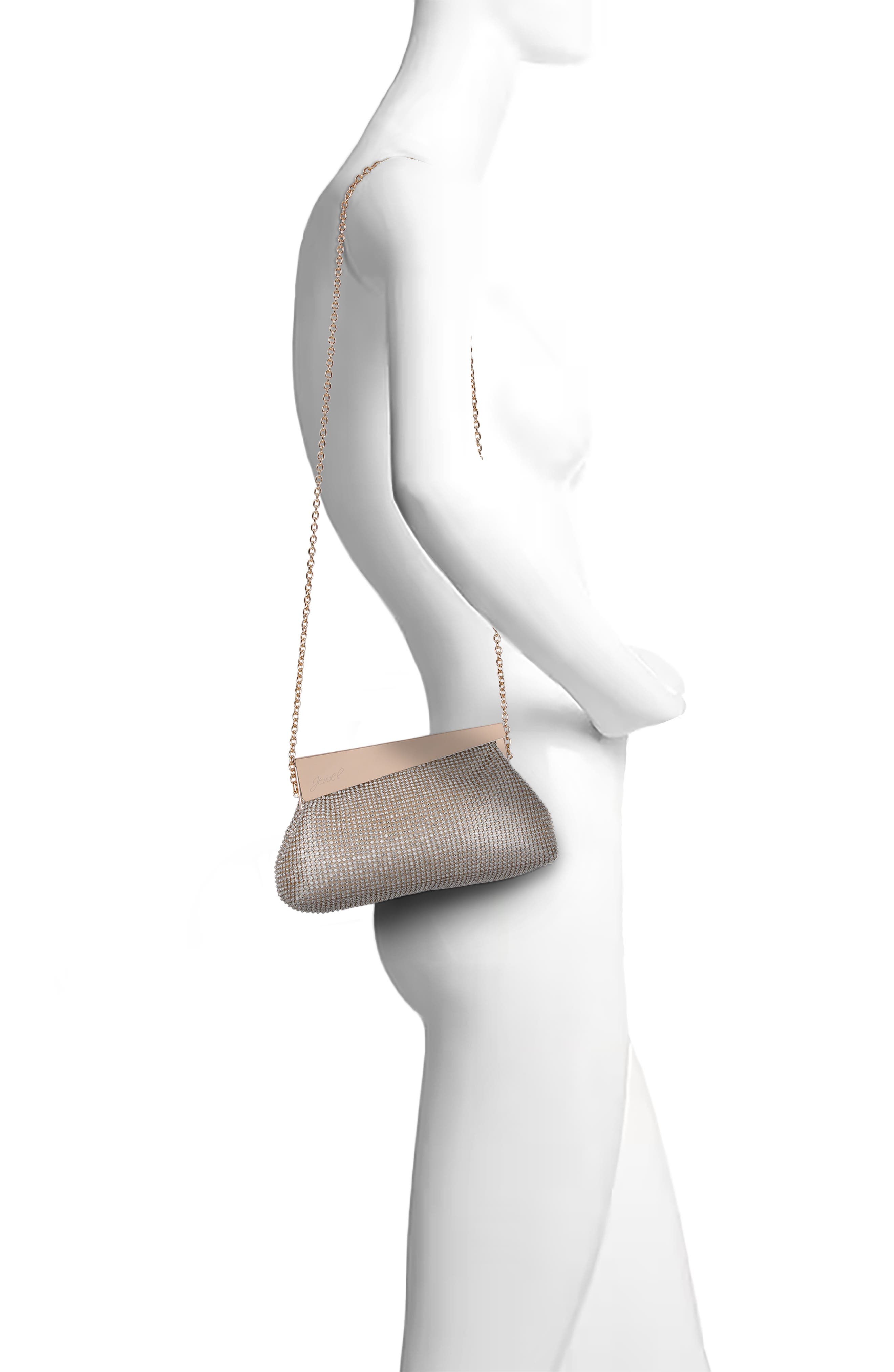 Jewel Badgley Mischka Ivy Asymmetrical Crystal Pouch Clutch, Alternate, color, Gold