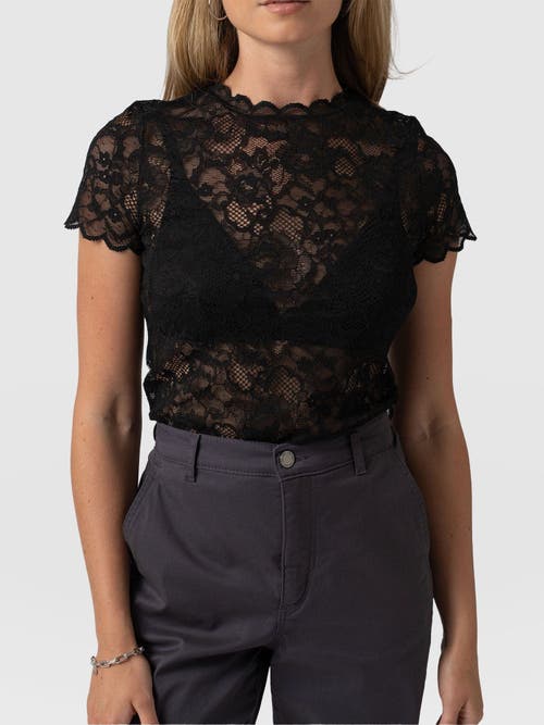 Saint + Sofia Miranda Lace Short Sleeve Tee In Black