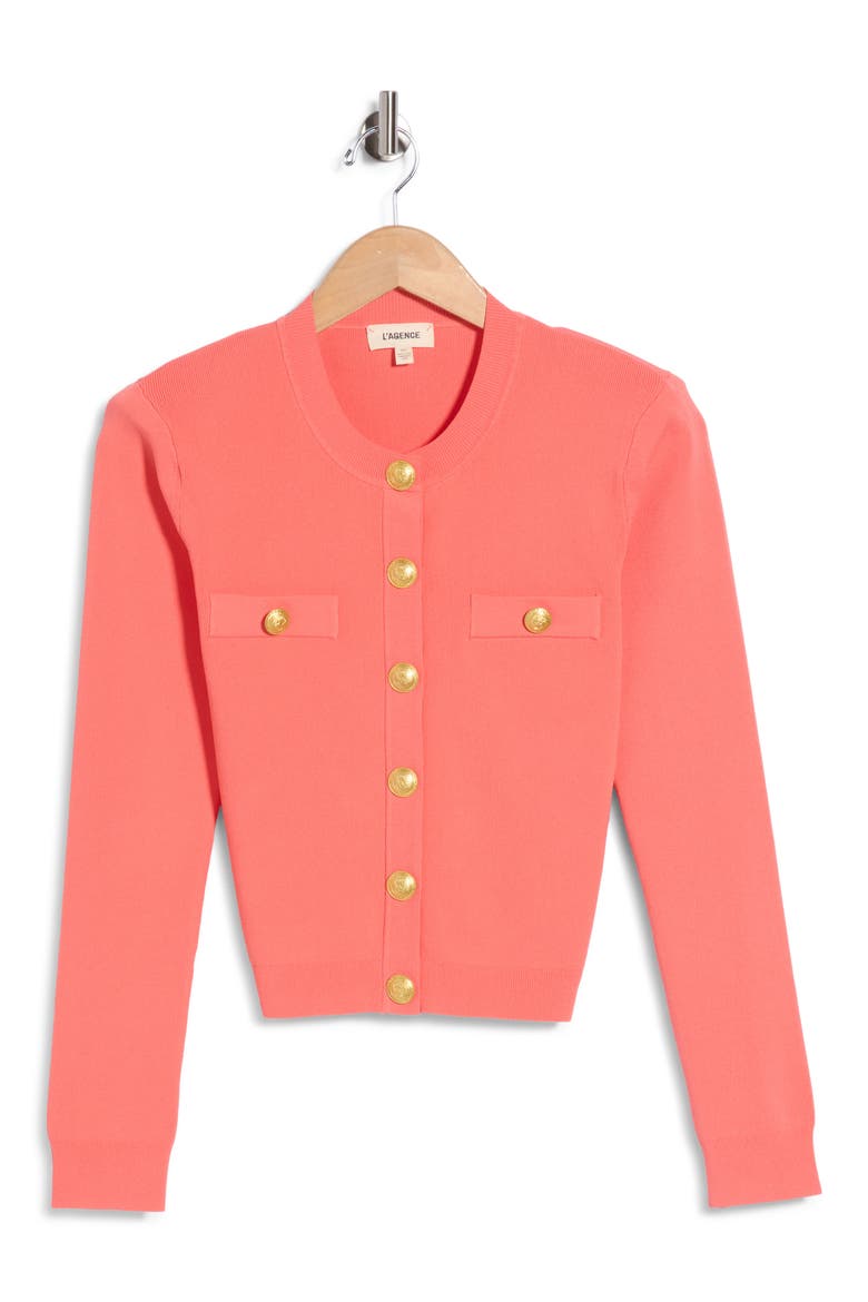 Toulouse Cropped Cardigan, Alternate, color, CORAL ROSE/ GOLD