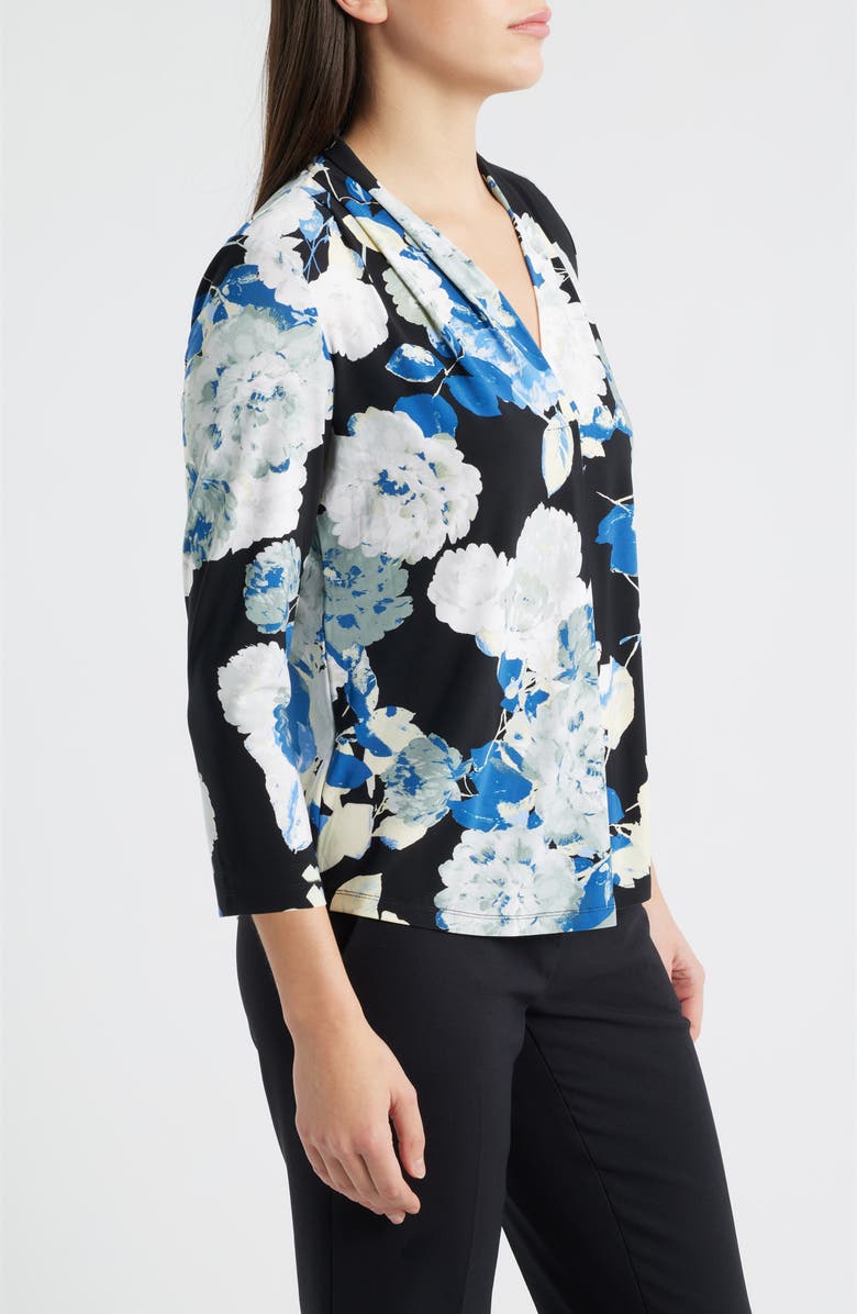 AK ANNE KLEIN Print Pleat Three-Quarter Sleeve Top, Alternate, color, Anne Black Multi