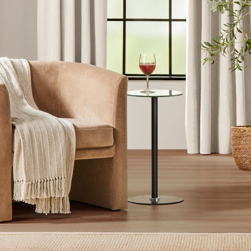 Idesign 12" Gina Glass Steel Drink Table In Black