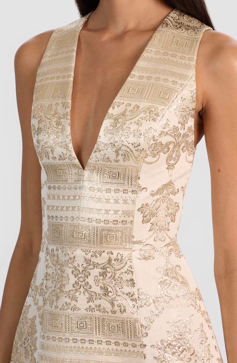 Alice + Olivia Pacey Metallic Jacquard A-Line Minidress, Alternate, color, Gold