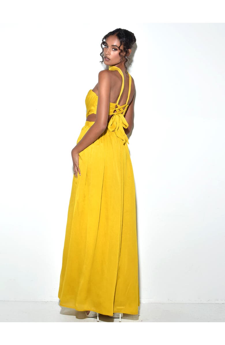 Miss Circle Xella Pleated Chiffon Maxi Dress, Alternate, color, Yellow And Ruby Pink