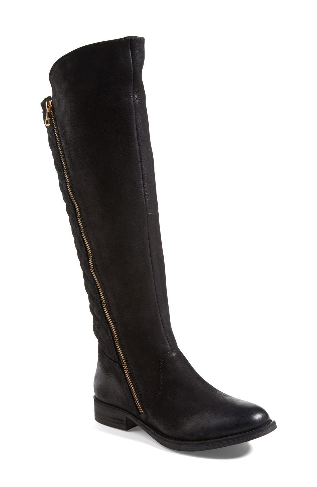 'Northsde' Quilt Back Knee High Boot, Main, color, BLACK LEATHER